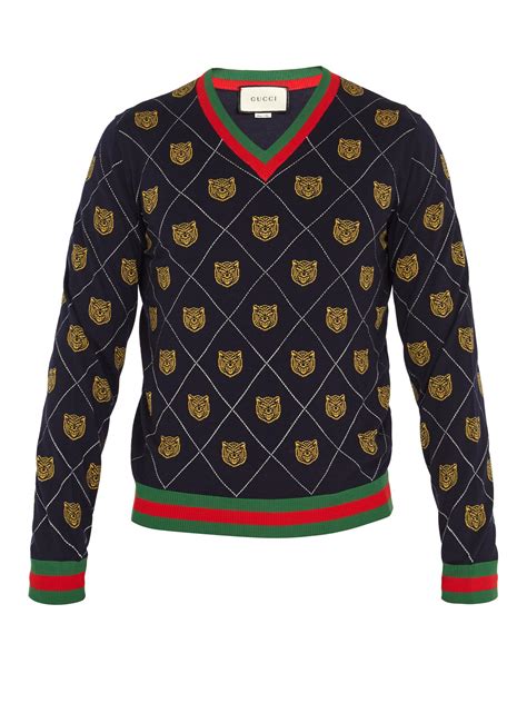 gucci wool sweater with tiger intarsia